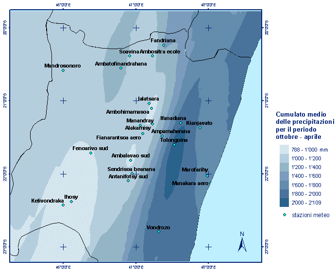 Figura 10 - Cumulato medio delle precipitazioni per il periodo ottobre-aprile Figura 10 - Cumulato medio delle precipitazioni per il periodo ottobre-aprile