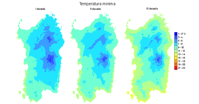 Figura 4 - Valori medi decadali delle temperature minime registrate nel mese di aprile 2009. Figura 4 - Valori medi decadali delle temperature minime registrate nel mese di aprile 2009.