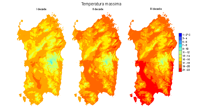 Figura 5 - Valori medi decadali delle temperature massime registrate nel mese di aprile 2009. Figura 5 - Valori medi decadali delle temperature massime registrate nel mese di aprile 2009.