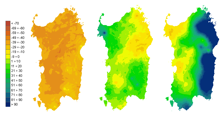 Figura 3 - Mappe di bilancio idro-meteorologico della I, II e III decade di settembre 2009. Figura 3 - Mappe di bilancio idro-meteorologico della I, II e III decade di settembre 2009.