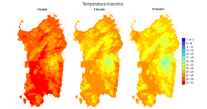 Figura 5 - Valori medi decadali delle temperature massime registrate nel mese di settembre 2009. Figura 5 - Valori medi decadali delle temperature massime registrate nel mese di settembre 2009.