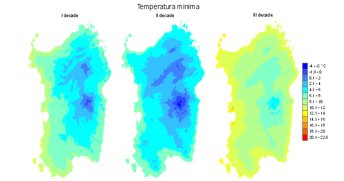 Figura 4 - Valori medi decadali delle temperature minime registrate nel mese di dicembre 2009. Figura 4 - Valori medi decadali delle temperature minime registrate nel mese di dicembre 2009.