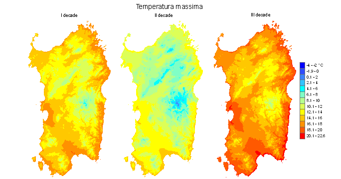 Figura 5 - Valori medi decadali delle temperature massime registrate nel mese di dicembre 2009. Figura 5 - Valori medi decadali delle temperature massime registrate nel mese di dicembre 2009.