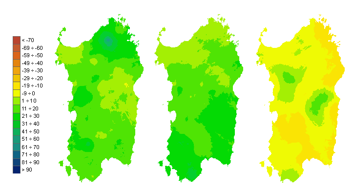 Figura 3 - Mappe di bilancio idro-meteorologico della I, II e III decade di febbraio 2010. Figura 3 - Mappe di bilancio idro-meteorologico della I, II e III decade di febbraio 2010.