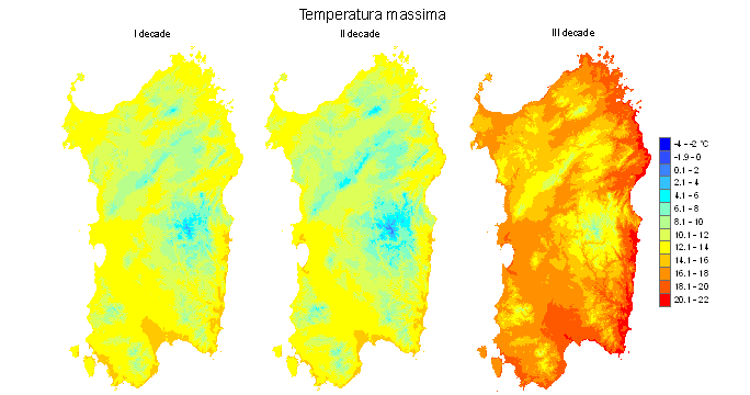 Figura 5 - Valori medi decadali delle temperature massime registrate nel mese di febbraio 2010. Figura 5 - Valori medi decadali delle temperature massime registrate nel mese di febbraio 2010.
