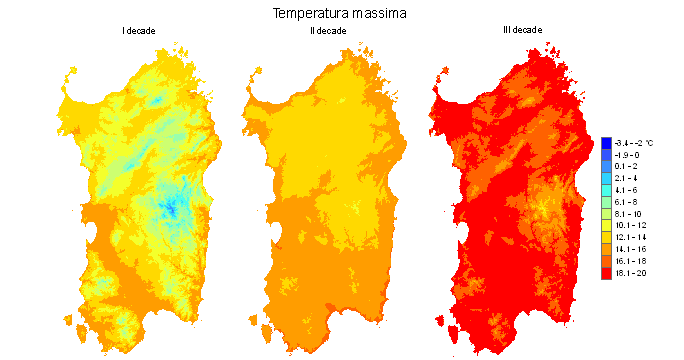 Figura 5 - Valori medi decadali delle temperature massime registrate nel mese di marzo 2010. Figura 5 - Valori medi decadali delle temperature massime registrate nel mese di marzo 2010.