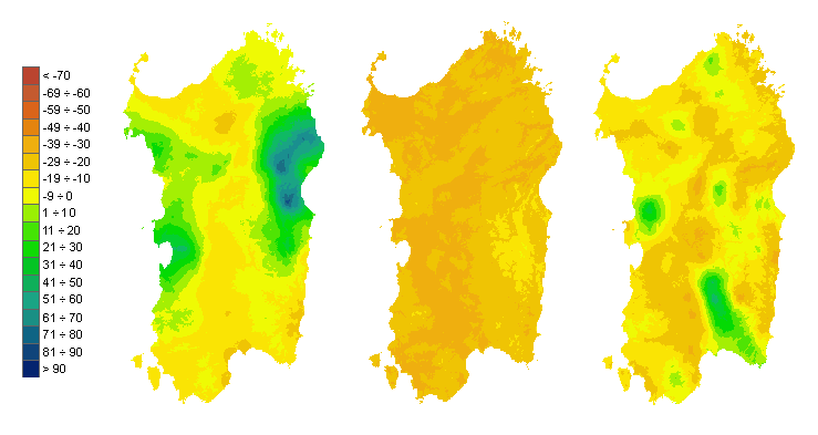 Figura 3 - Mappe di bilancio idro-meteorologico della I, II e III decade di aprile 2010. Figura 3 - Mappe di bilancio idro-meteorologico della I, II e III decade di aprile 2010.