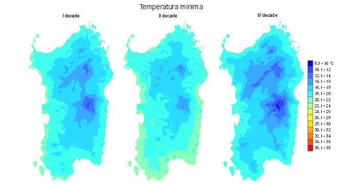 Figura 4 - Valori medi decadali delle temperature minime registrate nel mese di luglio 2010. Figura 4 - Valori medi decadali delle temperature minime registrate nel mese di luglio 2010.