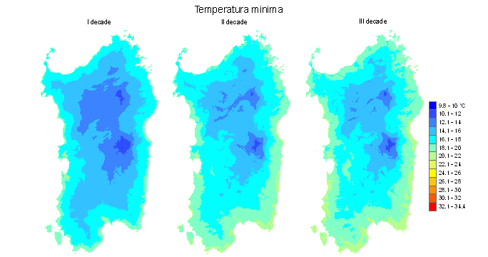 Figura 4 - Valori medi decadali delle temperature minime registrate nel mese di agosto 2010. Figura 4 - Valori medi decadali delle temperature minime registrate nel mese di agosto 2010.