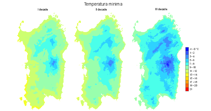 Figura 4 - Valori medi decadali delle temperature minime registrate nel mese di novembre 2010. Figura 4 - Valori medi decadali delle temperature minime registrate nel mese di novembre 2010.