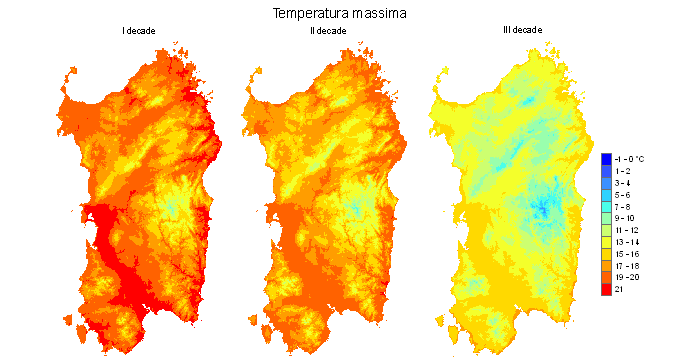 Figura 5 - Valori medi decadali delle temperature massime registrate nel mese di novembre 2010. Figura 5 - Valori medi decadali delle temperature massime registrate nel mese di novembre 2010.