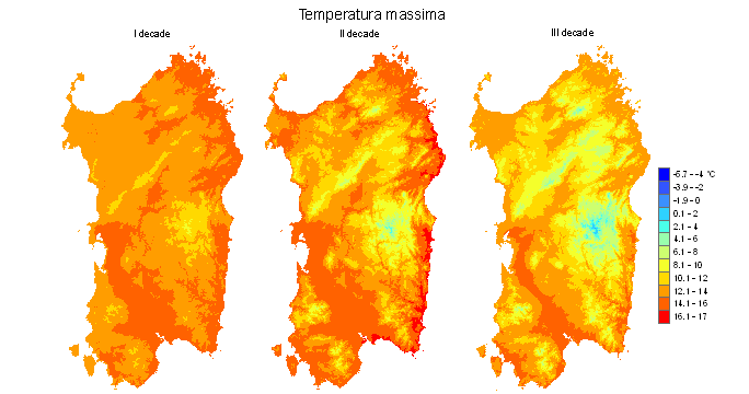 Figura 5 - Valori medi decadali delle temperature massime registrate nel mese di febbraio 2011. Figura 5 - Valori medi decadali delle temperature massime registrate nel mese di febbraio 2011.
