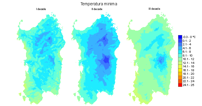 Figura 4 - Valori medi decadali delle temperature minime registrate nel mese di aprile 2011. Figura 4 - Valori medi decadali delle temperature minime registrate nel mese di aprile 2011.