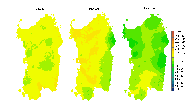 Figura 3 - Mappe di bilancio idro-meteorologico della I, II e III decade di gennaio 2012. Figura 3 - Mappe di bilancio idro-meteorologico della I, II e III decade di gennaio 2012.