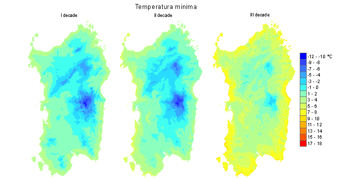 Figura 4 - Valori medi decadali delle temperature minime registrate nel mese di febbraio 2012. Figura 4 - Valori medi decadali delle temperature minime registrate nel mese di febbraio 2012.