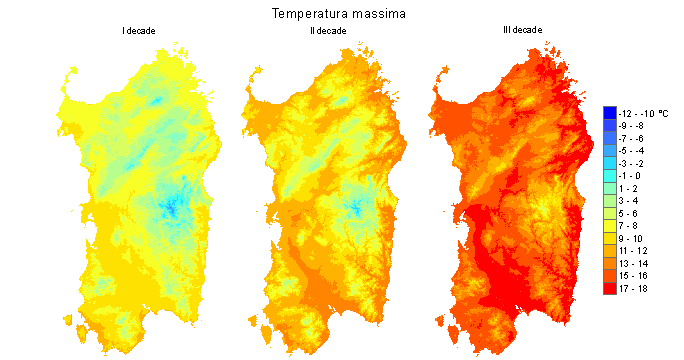 Figura 5 - Valori medi decadali delle temperature massime registrate nel mese di febbraio 2012. Figura 5 - Valori medi decadali delle temperature massime registrate nel mese di febbraio 2012.