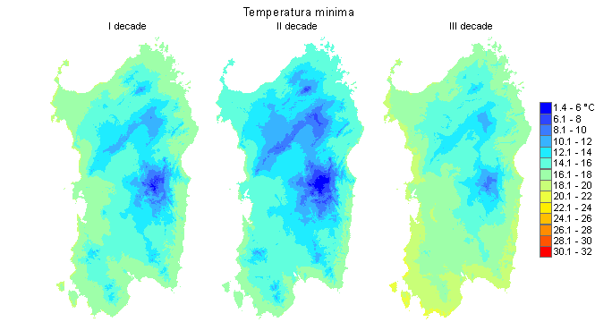 Figura 4 - Valori medi decadali delle temperature minime registrate nel mese di settembre 2012. Figura 4 - Valori medi decadali delle temperature minime registrate nel mese di settembre 2012.