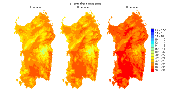Figura 5 - Valori medi decadali delle temperature massime registrate nel mese di settembre 2012. Figura 5 - Valori medi decadali delle temperature massime registrate nel mese di settembre 2012.