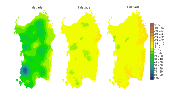 Figura 3 - Mappe di bilancio idro-meteorologico della I, II e III decade di dicembre 2012. Figura 3 - Mappe di bilancio idro-meteorologico della I, II e III decade di dicembre 2012.