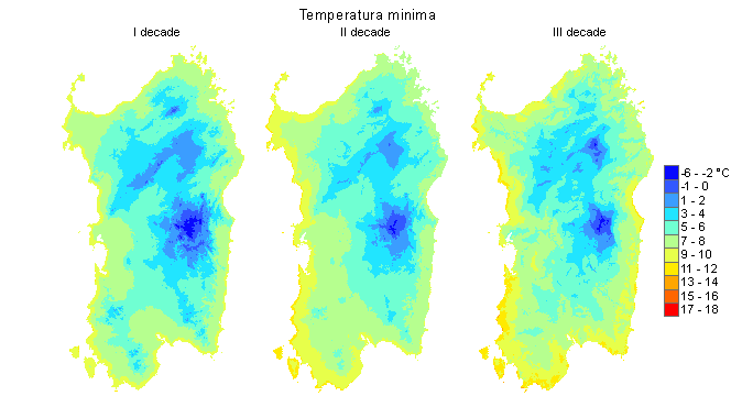 Figura 4 - Valori medi decadali delle temperature minime registrate nel mese di dicembre 2012. Figura 4 - Valori medi decadali delle temperature minime registrate nel mese di dicembre 2012.