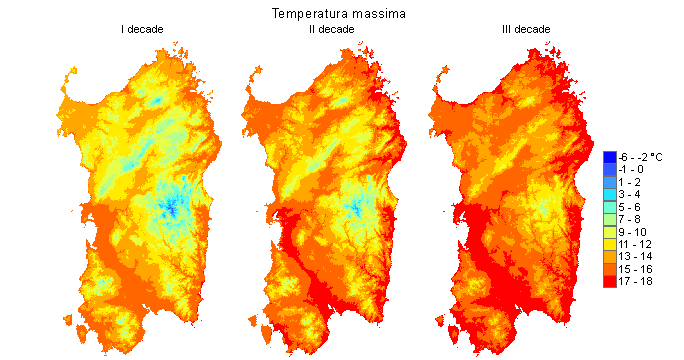 Figura 5 - Valori medi decadali delle temperature massime registrate nel mese di dicembre 2012. Figura 5 - Valori medi decadali delle temperature massime registrate nel mese di dicembre 2012.